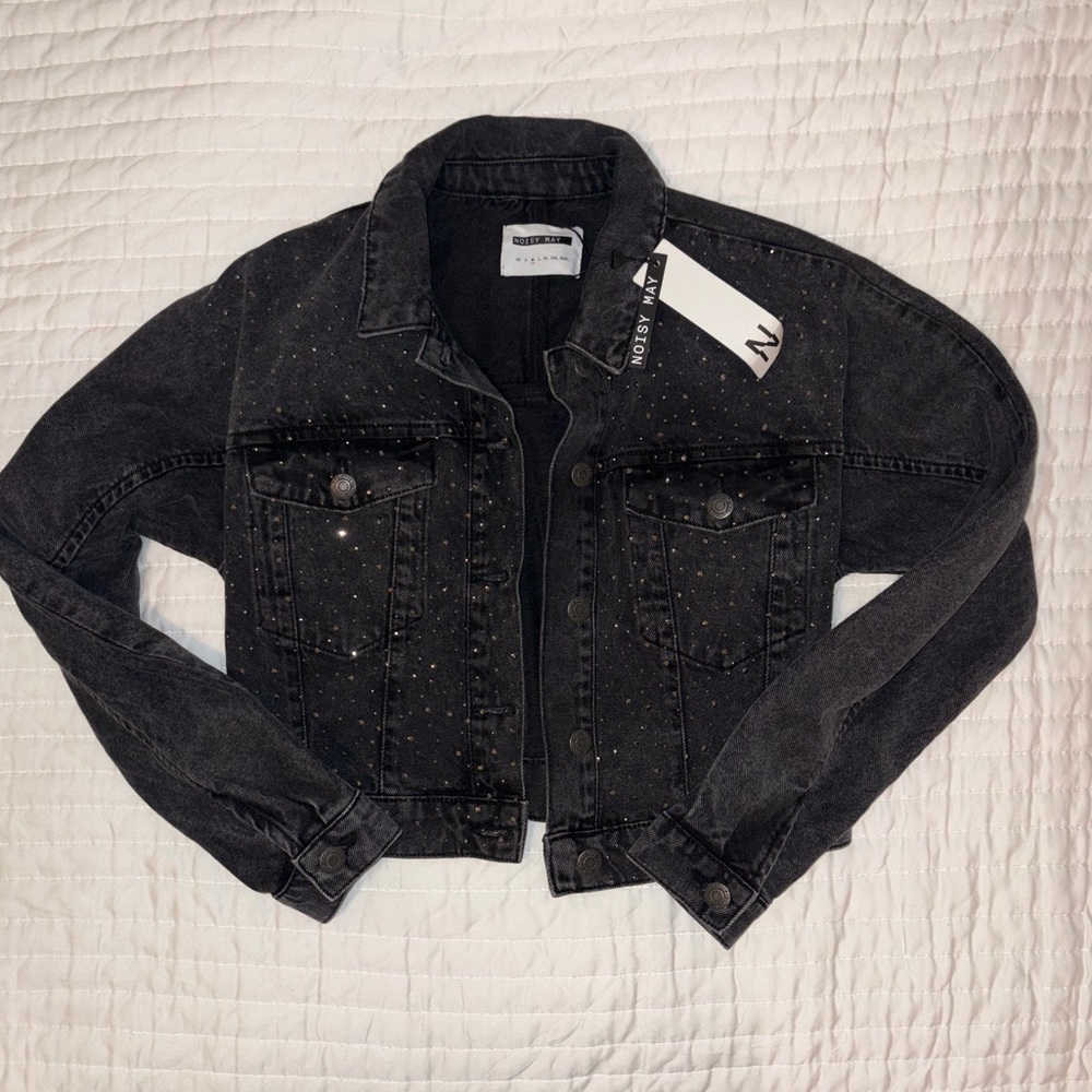 Noisy May Rhinestone Studded Denim Jacket